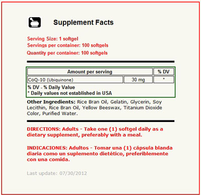 CoQ-10 30 mg 100 Capsulas