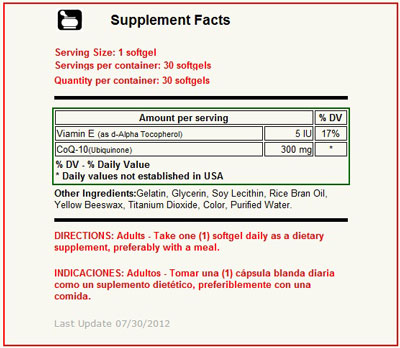 CoQ-10 300 mg 30 Capsulas