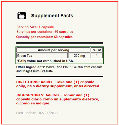 Green Tea 300 mg 60 Capsulas