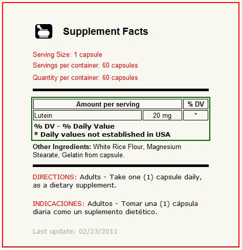 Lutein 20 mg 60 Capsulas