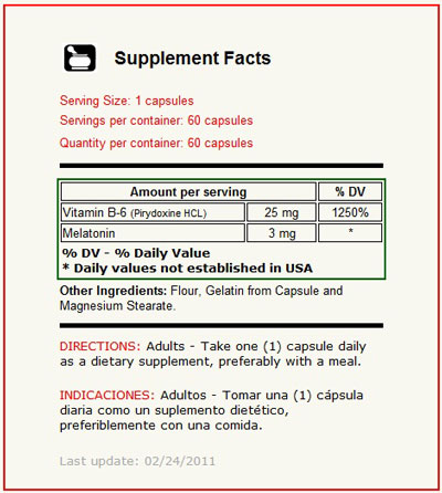 Melatonin Plus B-6 3 mg 60 Capsulas