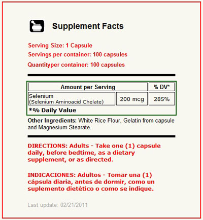 Selenium 200 mcg 100 Capsulas