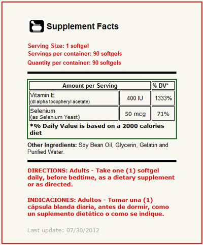 Vitamin E and Selenium 90 Capsulas